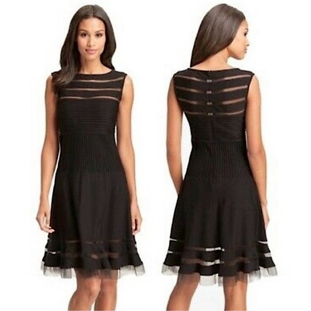 Tadashi Shoji Sheath Mesh Dress M Black
